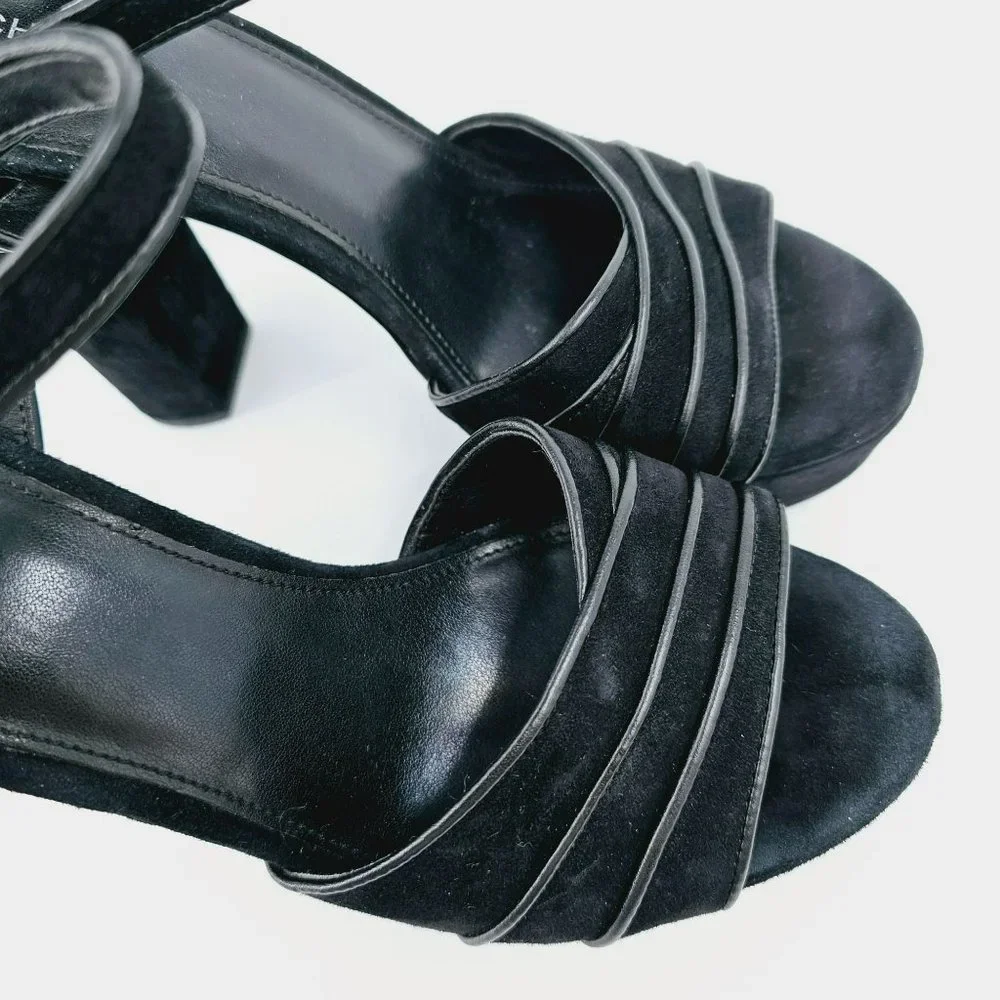 Michael Kors Platform Heels 8 M Black Suede Leather Open Toe Ankle Buckle Strap